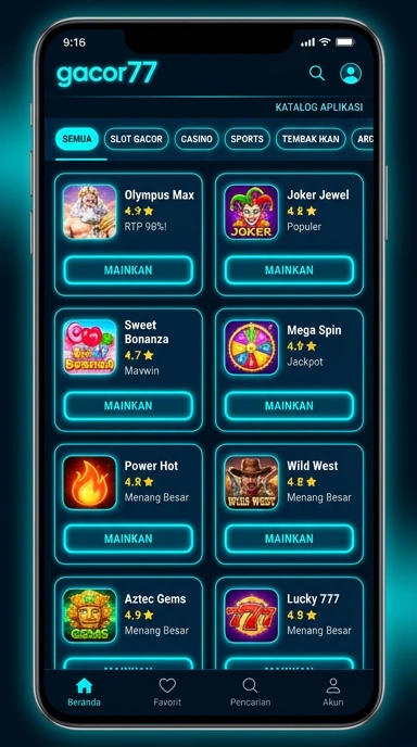 Tampilan katalog aplikasi gacor77