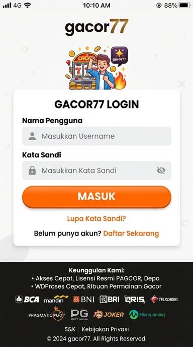 Tampilan halaman login gacor77